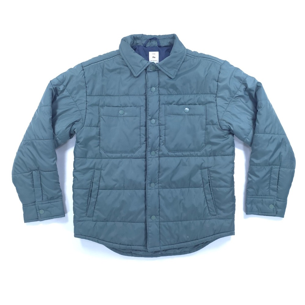 Free Assembly Girls Jacket L 10/12 Green Quilted Snap Front‎ Puffer Shacket